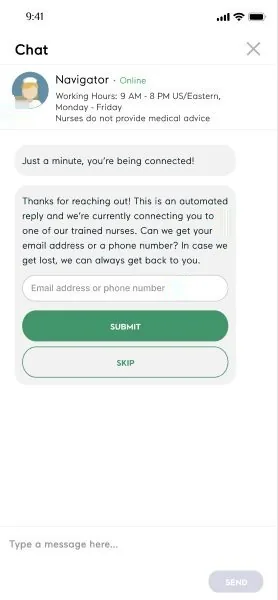 Chat while online asking for contact details