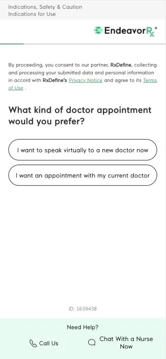 Next step: choose a doctor appointment type