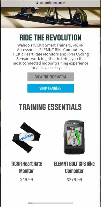 Wahoo homepage recommendations pointing to in-stock products